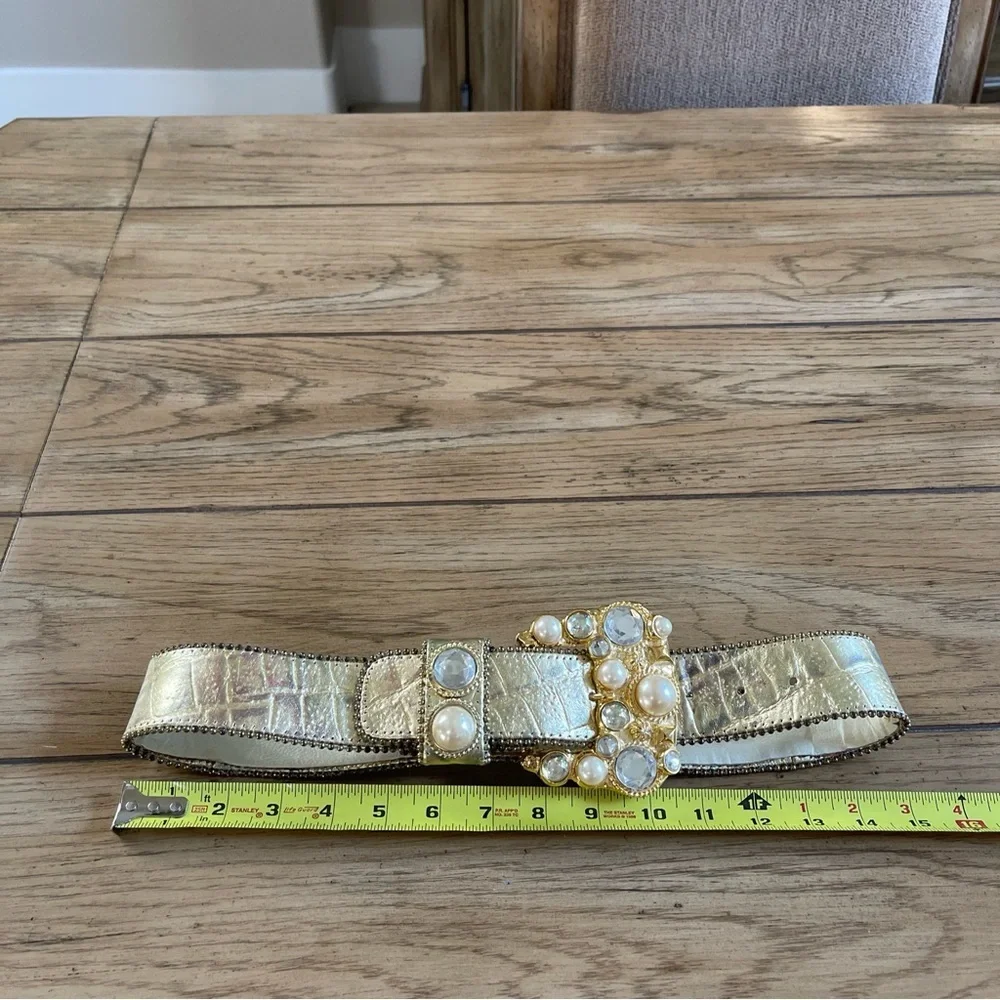 Leatherock Vintage Jeweled Gold Leather Rhinestone Belt Size S - Picture 16 of 16